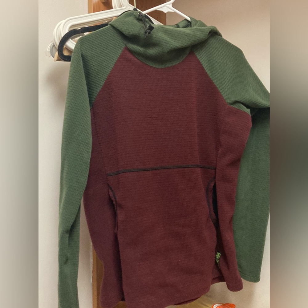 Red and green Melanzana micro grid hoodie